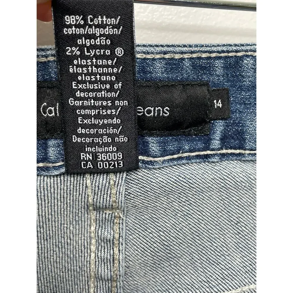 Calvin Klein‎ Whiskered Bootcut Jeans Mid Rise Denim Medium Wash Blue Womens 14